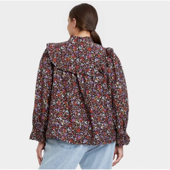 Who What Wear Floral Button Up Blouse Size 1X Ruffle Trim Prairie Cottagecore - Picture 2 of 11